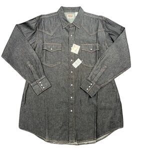 Vintage ELY Cattleman Black Denim Pearl Button Snap Western Shirt XL TALL NWT